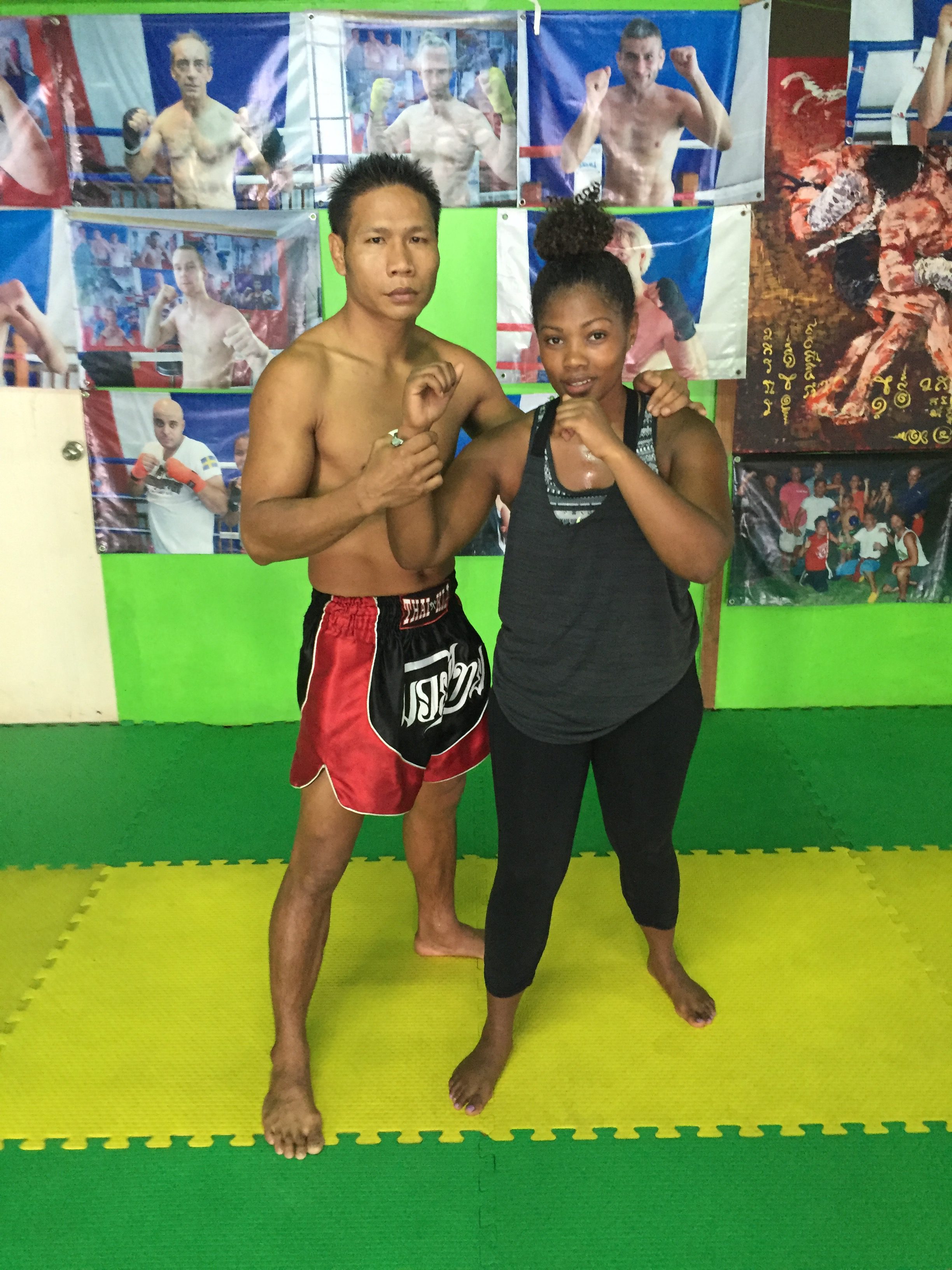 Nina With her Muay Thai boxing coach in Chiang Mai